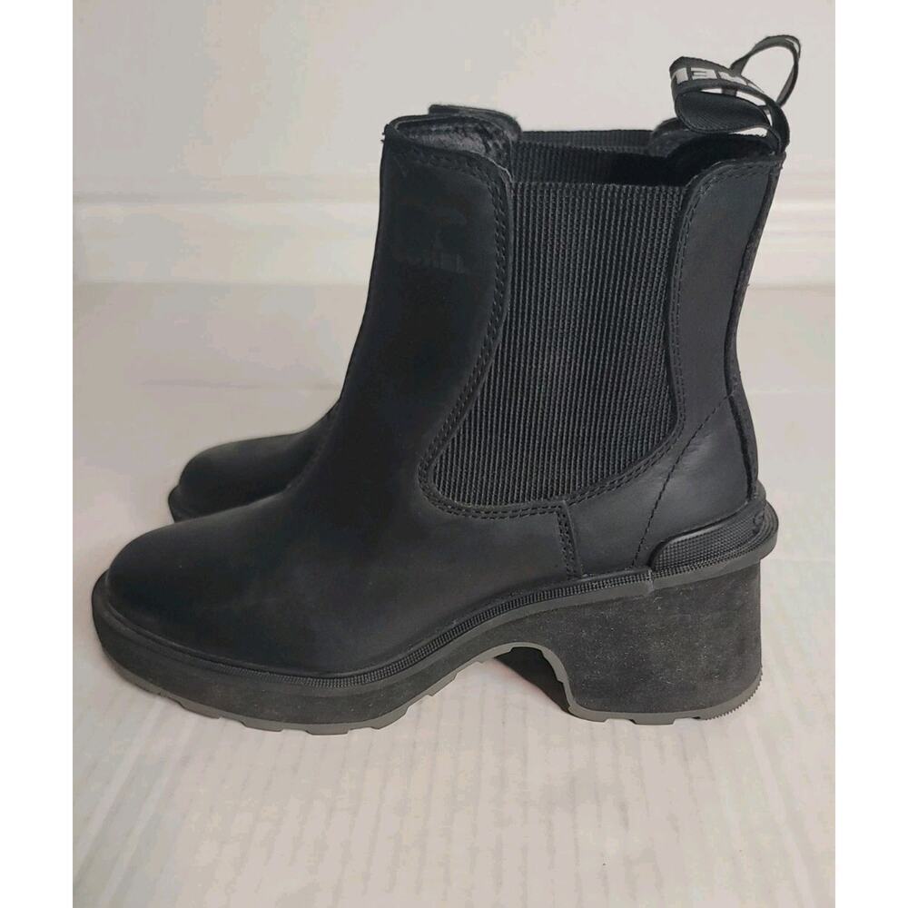 Sorel 7.5 Black Hi-Line Heel Chelsea Boots Leather Waterproof NL4874-010